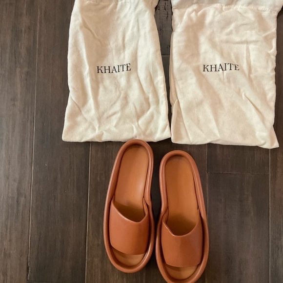 KHAITE Venice Caramel Brown Leather Open Toe Raises Sole Slide Sandals S… - Picture 5 of 6